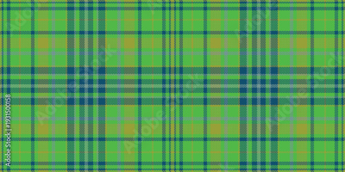 Cross check textile plaid, hunter background fabric vector. Abstract tartan pattern texture seamless in green and cyan colors.