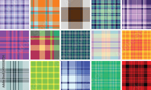 Plaid pack for spiral notebooks. Classic tartan designs enhance both school and office supplies. Vector structure ensures smooth repetition.