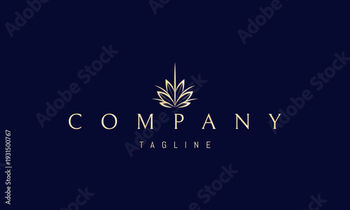 A vector golden logo featuring an abstract image stylized cannabis leaves arranged symmetrically, symbolizing nature, balance, and herbal identity.