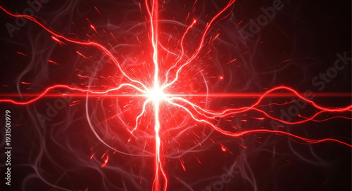 Abstract Red Energy Burst with Lightning Tendrils.