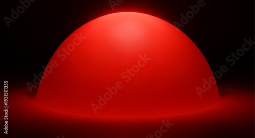 Abstract Red Sphere Illuminated by Spotlight in Darkness.