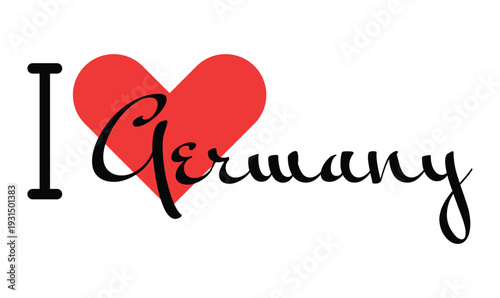 I love Germany. Hand drawn letters with red heart. Vector illustration, lettering in modern design