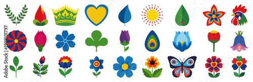 Photos Diverse collection of small folk art icons including flowers butterflies and reg