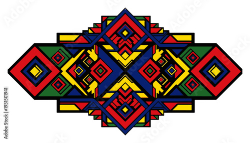 Symmetrical geometric folk pattern inspired by traditional polish ethnic textile art