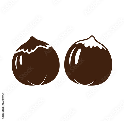 Two chocolate truffles with snow on top isolated on white background