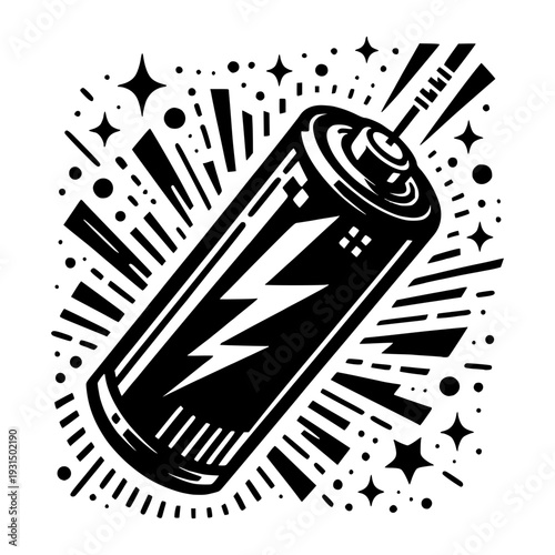 Charged Energy: A graphic illustration of a charged battery, radiating energy, symbolizes power and electrical potential.