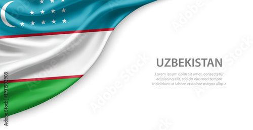 Uzbekistan Waving National Flag Template Background With Copy Space