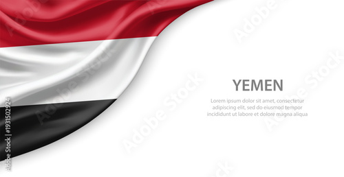 Yemen Waving National Flag Template Background With Copy Space