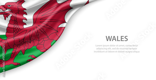 Wales Waving National Flag Template Background With Copy Space