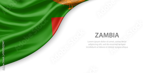 Zambia Waving National Flag Template Background With Copy Space