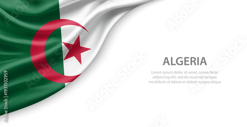 Algeria Waving National Flag Template Background With Copy Space