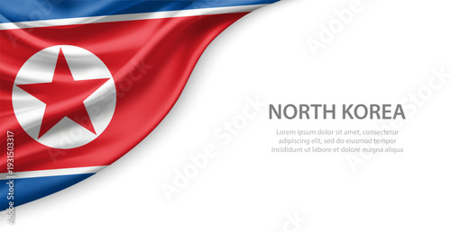 North Korea Waving National Flag Template Background With Copy Space