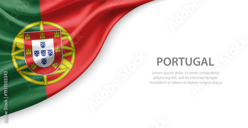 Portugal Waving National Flag Template Background With Copy Space