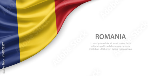 Romania Waving National Flag Template Background With Copy Space