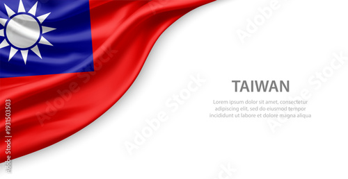 Taiwan Waving National Flag Template Background With Copy Space