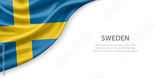 Sweden Waving National Flag Template Background With Copy Space