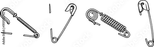 Set of safety pins in various sizes and styles