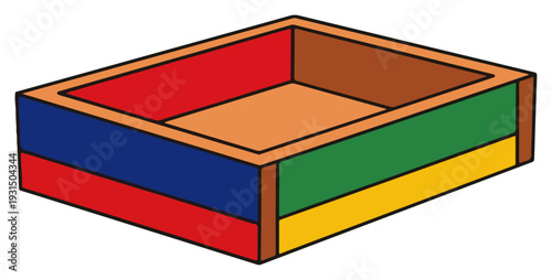 Colorful wooden box container with traditional regional colors for storage or display