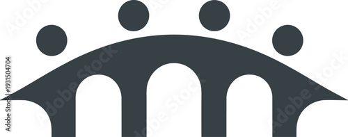 Dark gray abstract bridge shape with five dots above and three arches below