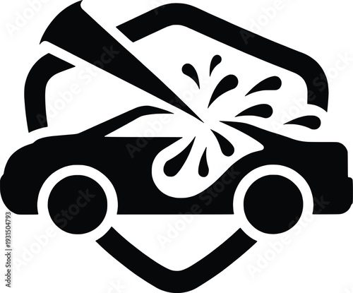 Car accident illustration with a splash and a shield outline