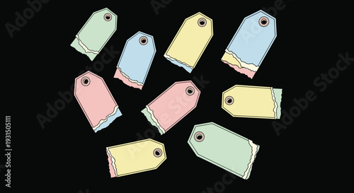 Colorful Blank Gift Tags on Black Background.