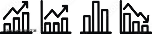 Four black and white line showing different bar chart trends with upward and downward movements line black and white