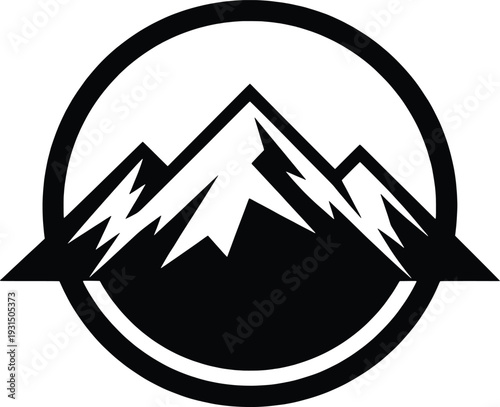 Stylized mountain logo with a circular border