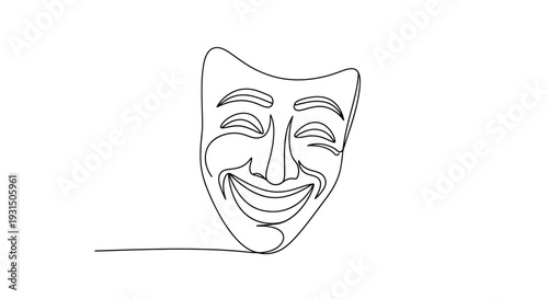 Continuous Line Drawing of a Comedy Mask