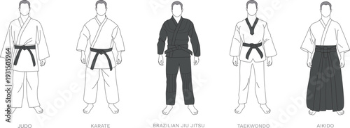 Martial Arts Uniforms Vector Illustration Set