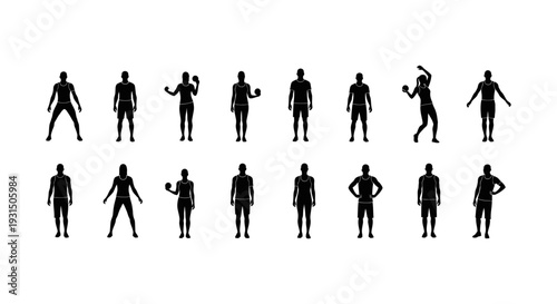 diverse collection of male and female athlete silhouettes in various poses perfect for fitness and sports graphic design elements