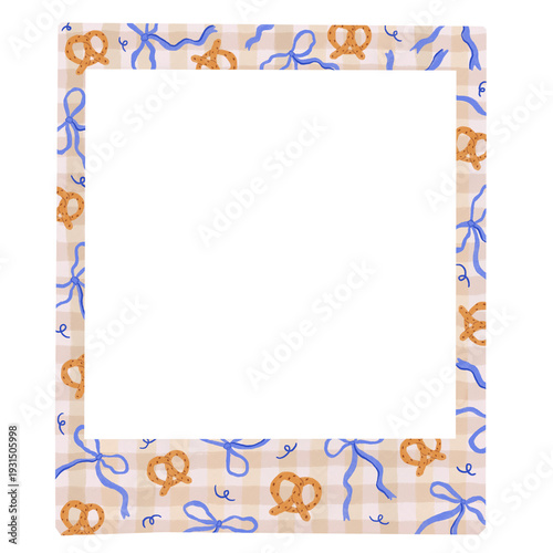 Square Frame with pretzel and bow ribbon Illustration drawing watercolor illustration 