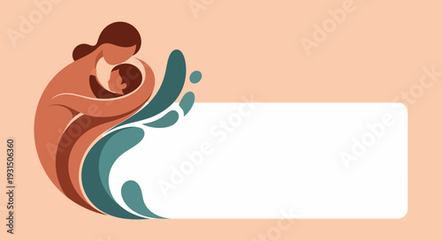 Mother's Day template with mother, child, copy space, design space