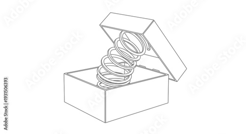 Surprise Box with Spring, Line Art Illustration
