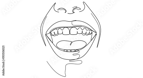 Open Mouth Line Art - Laughing, Cheering, Yelling, Expression, Emotion, Joy