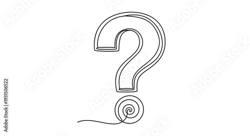 Hand-drawn Question Mark Single Line Art with Spiral Base