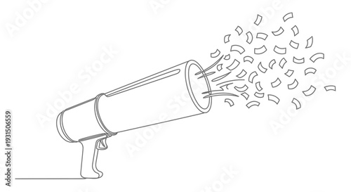 Confetti Popper Exploding Streamer Celebration Party Gun Isolated Line Art