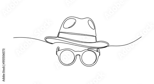 Minimalist Line Art: Hat and Glasses Silhouette, Secret Agent Style