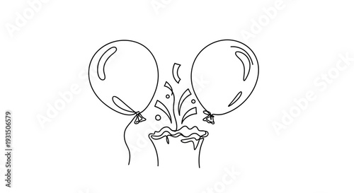 Celebration Explosion: Balloons and Confetti Bursting from a Cake Outline