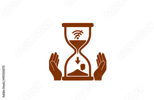 Digital Detox Hourglass Silhouette, Mental Health Awareness Sticker, Black Vector Social Media Break Icon