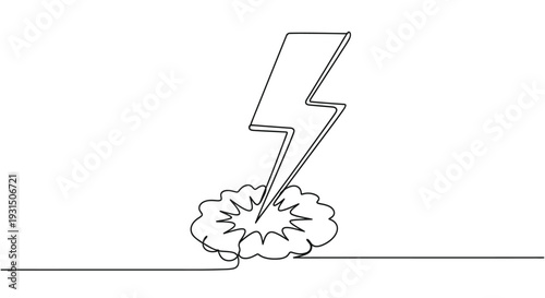 Lightning Bolt Strike on Abstract Cloud, Minimalist Line Art Illustration