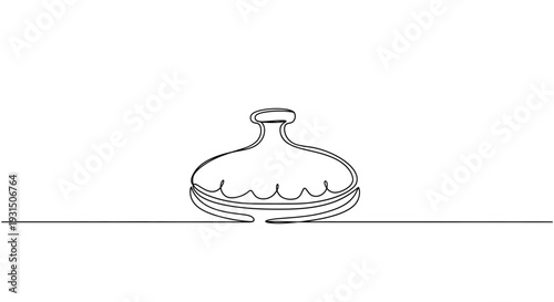 Continuous line drawing of a Moroccan tajine pot on a white background.