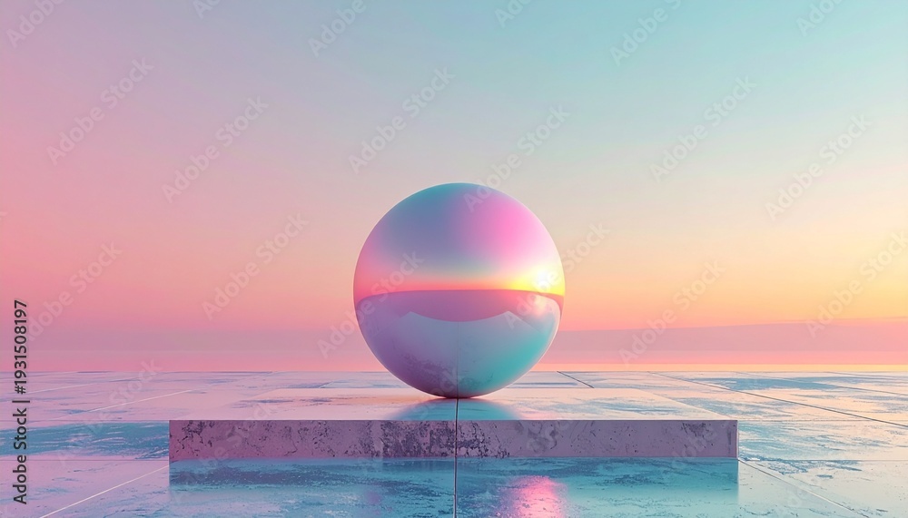 Obraz premium 幻想的な夕景に浮かぶ未来的ミニマルグラデーション球体