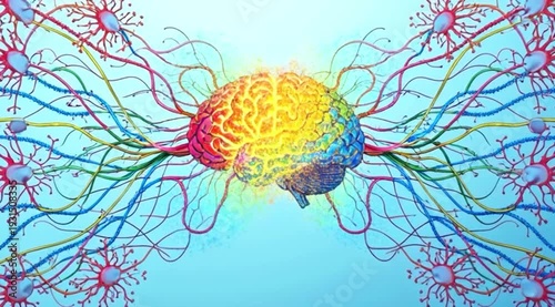 Wallpaper Mural A vibrant video showcasing a brain with colorful neural connections exploding outward Torontodigital.ca