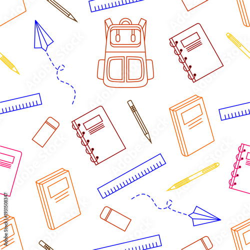 School theme seamless pattern background. School equipment stationery doodle pattern. School supplies seamless pattern background. Back to school theme concept design.
