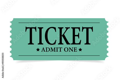 Retro-style ticket template. The green ticket is isolated on a white background. Vector illustration. Ideal for event advertising, vintage design, entertainment themes, and access illustrations.