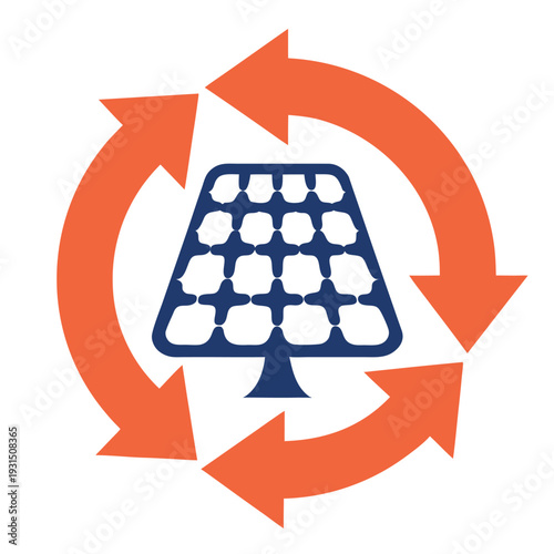 a solar panel on a stand with circular recycling arrows around it