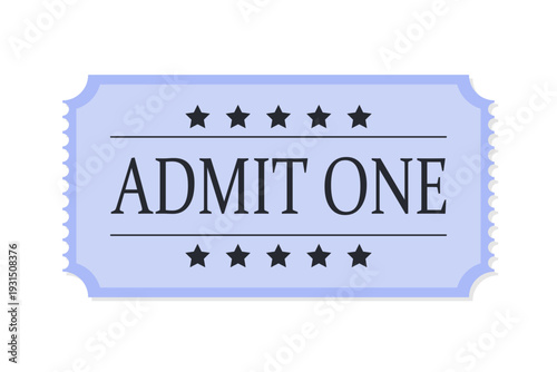 Retro-style ticket template. The blue ticket is isolated on a white background. Vector illustration. Ideal for event advertising, vintage design, entertainment themes, and access illustrations.