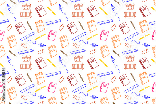 School theme seamless pattern background. School equipment stationery doodle pattern. School supplies seamless pattern background. Back to school theme concept design.