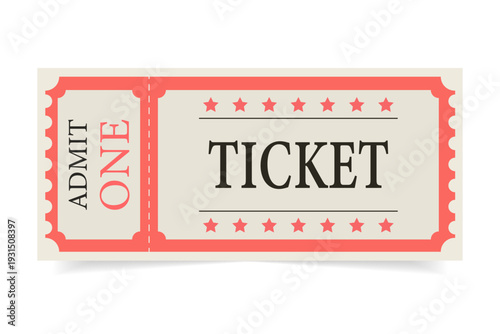 Retro-style ticket template isolated on a white background. Vector illustration. Ideal for event advertising, vintage design, entertainment themes, and access illustrations.
