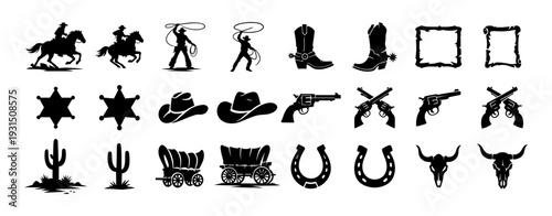 Wild West Cowboy Silhouette Mega Set – Western Frontier Icons Collection